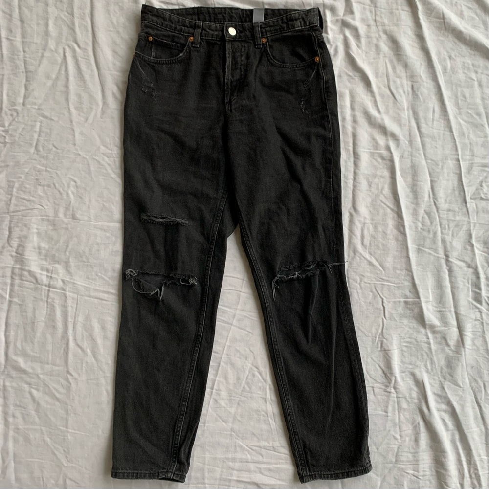 &DENIM 100% Cotton Black Denim Low Rise Straight Leg Boyfriend Jeans Size 4